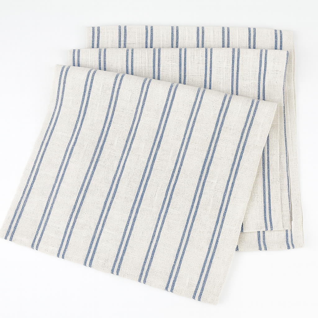 Indigo Striped Linen-Poly Table Runner
