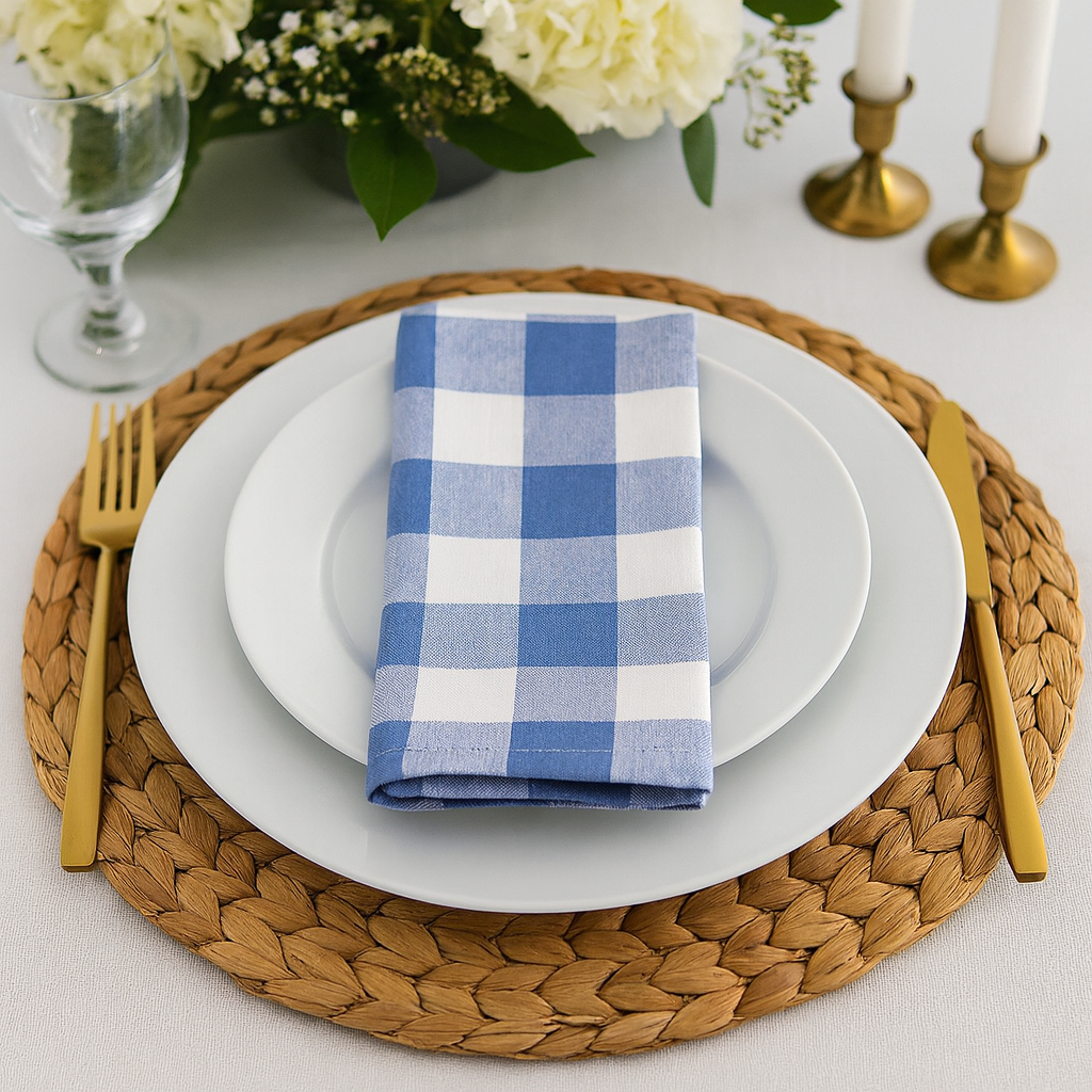 Blue-White Buffalo Plaid Cloth Dinner Napkin