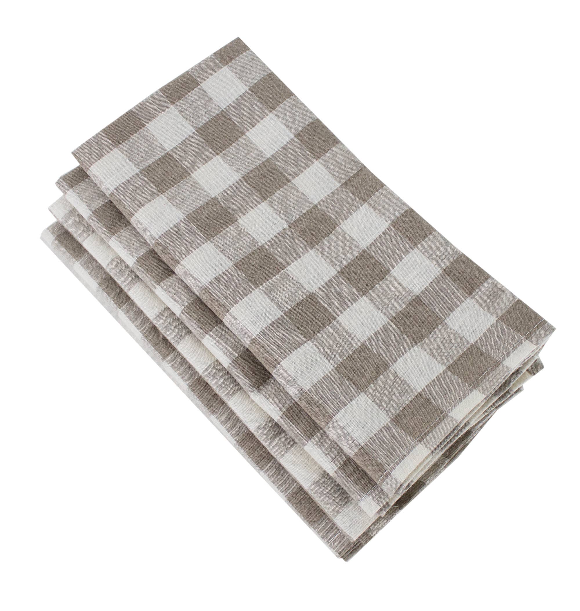 Classic Gingham Khaki & White Cloth Dinner Napkin