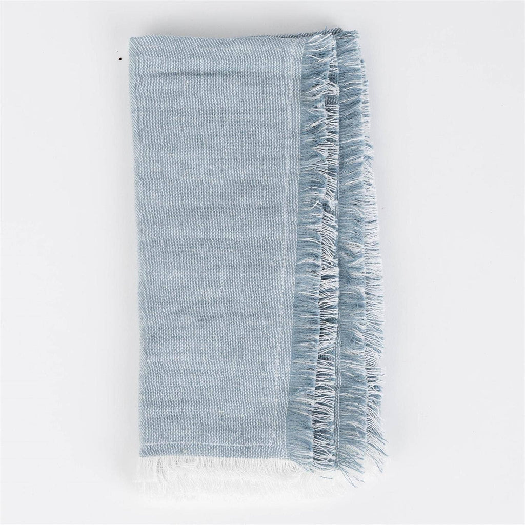Soft Blue Chambray Fringe Edge Napkin