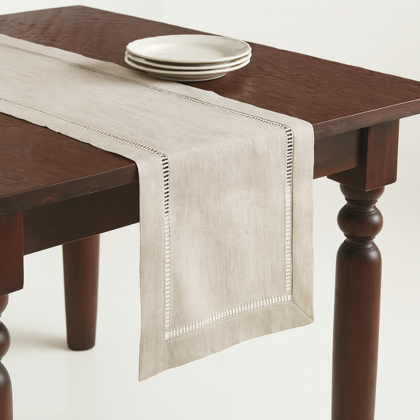 Hemstitch Linen Blend Table Runner