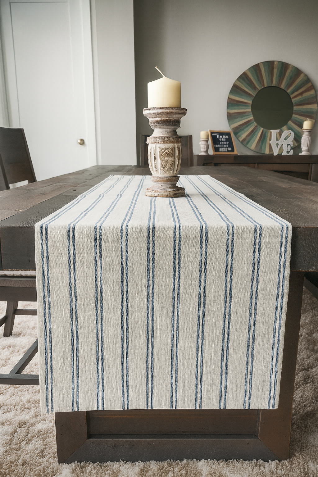 Indigo Striped Linen-Poly Table Runner