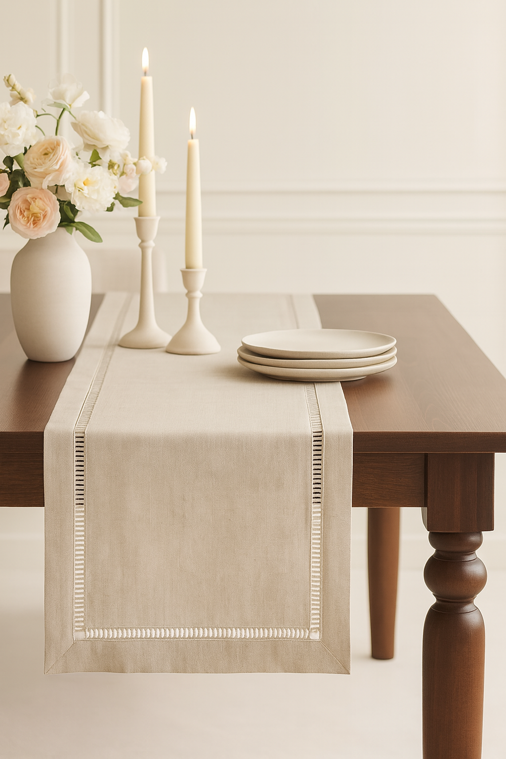 Hemstitch Linen Blend Table Runner